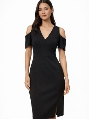 Express Black Cold-Shoulder V-Neck Midi Dress